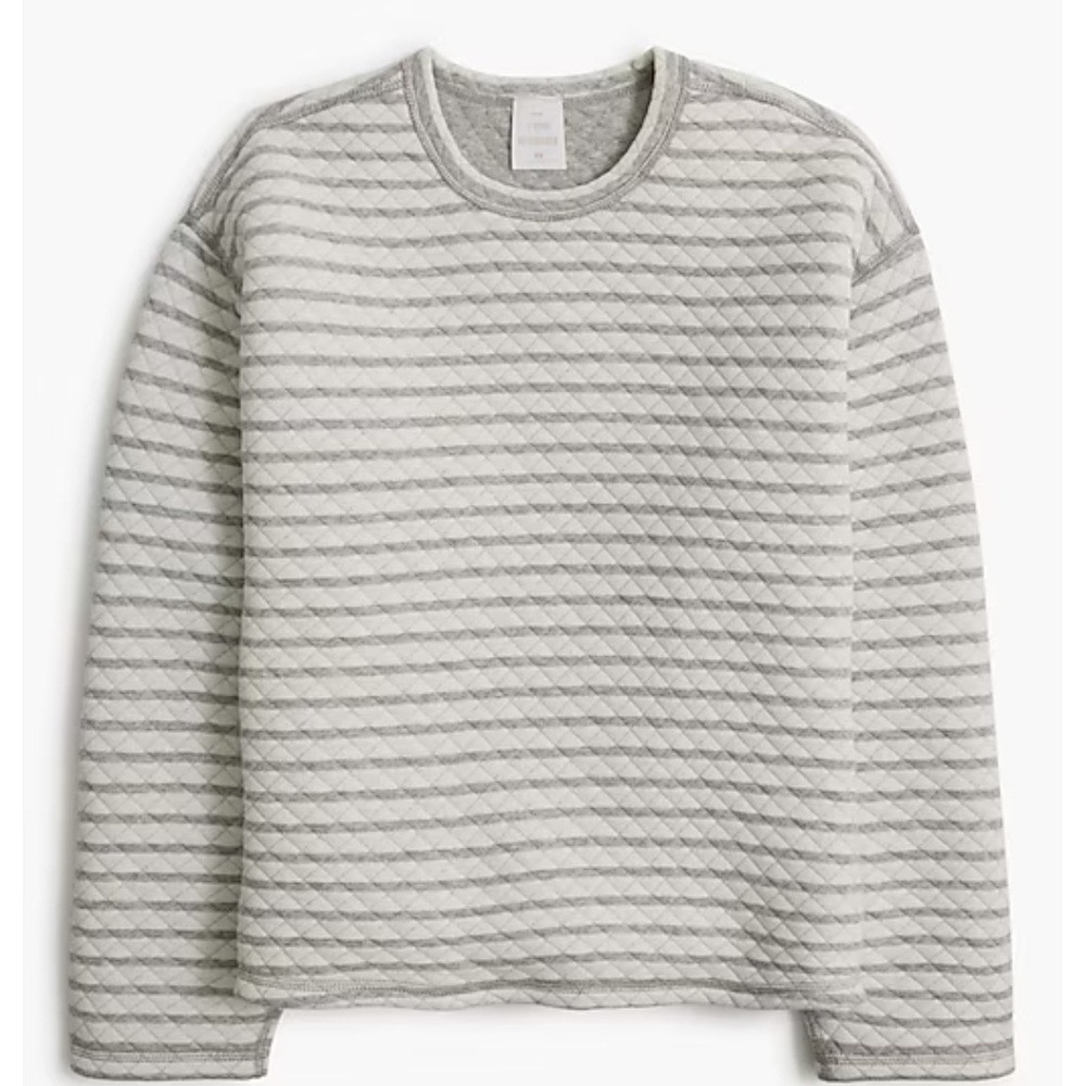 NWT NEW J. Crew Reversible Quilted Pullover Striped Sweatshirt XXS Gray White